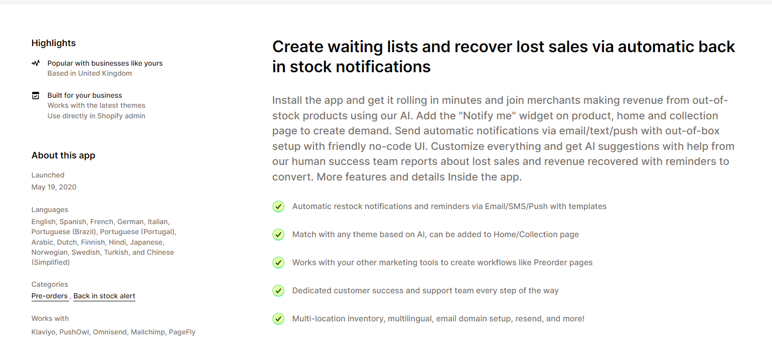 Notify me! Back in stock notifications for Shopify